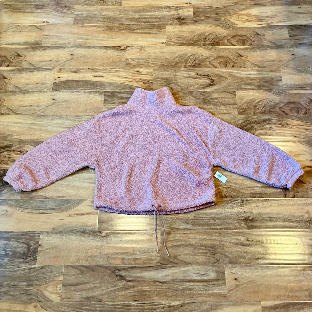 Old Navy Cropped Sherpa Turtleneck Sweater Coastal Plain Pink Womens Small NEW